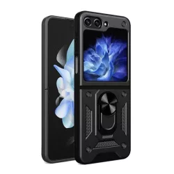   HUSĂ! - Protector de telefon din plastic Defender (rezistenta la impact, interior din silicon, inel de retinere) NEGRU Samsung Galaxy Z Flip6 5G (SM-F741)