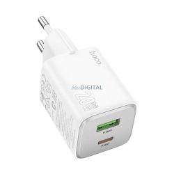   HOCO N41 încărcător de rețea USB + priză Type-C (20W, GaN, încărcător rapid PD 3.0) ALB