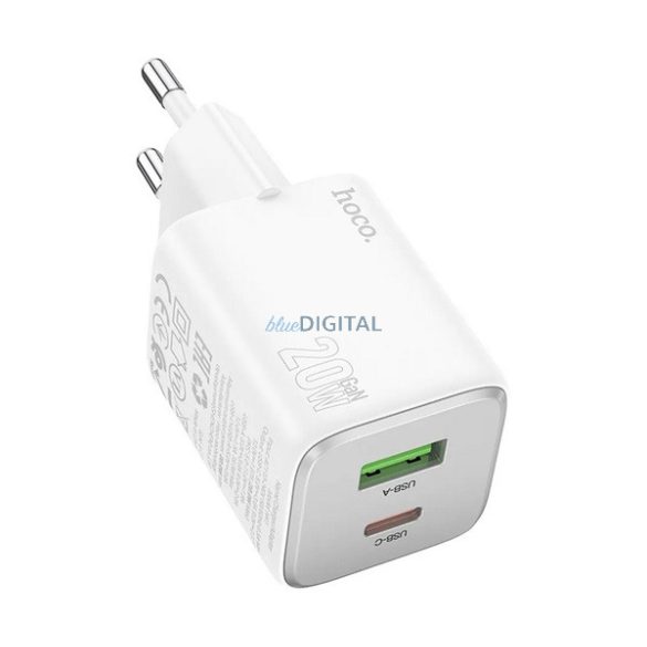 HOCO N41 încărcător de rețea USB + priză Type-C (20W, GaN, încărcător rapid PD 3.0) ALB