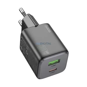 HOCO N41 încărcător de rețea USB + priză Type-C (20W, GaN, încărcător rapid PD 3.0) NEGRU