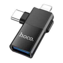   Adaptor HOCO UA17 2in1 (priza USB - Type-C/lightning, OTG, transfer de date si incarcare) NEGRU