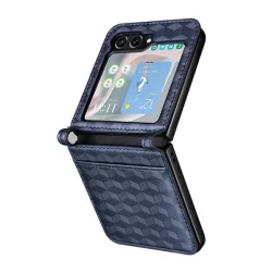   HUSĂ! - Protectie din plastic pentru telefon (copertă din spate cu efect de piele, romb 3D complet, premium) ALBASTRU ÎNCHIS Samsung Galaxy Z Flip6 5G (SM-F741)