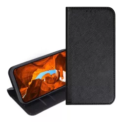   HUSĂ! - Husă în picioare, efect piele (FLIP, deschidere laterală, suport de masă, buzunar pentru card, efect textil) BLACK T Phone 2 Pro 5G