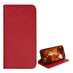   HUSĂ! - Husă staționară, efect piele (FLIP, deschidere laterală, suport de masă, buzunar pentru card, efect textil) RED T Phone 2 5G