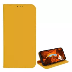   HUSĂ! - Husă staționară, efect piele (FLIP, deschidere laterală, suport de masă, buzunar pentru card, efect textil) GALBEN T Phone 2 Pro 5G