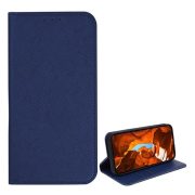   Husă în picioare, efect piele (FLIP, deschidere laterală, suport de masă, buzunar pentru card, efect textil) ALBASTRU ÎNCHIS T Phone 2 Pro 5G
