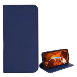   HUSĂ! - Husă în picioare, efect piele (FLIP, deschidere laterală, suport de masă, buzunar pentru card, efect textil) ALBASTRU ÎNCHIS T Phone 2 Pro 5G