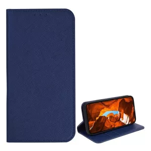 HUSĂ! - Husă în picioare, efect piele (FLIP, deschidere laterală, suport de masă, buzunar pentru card, efect textil) ALBASTRU ÎNCHIS T Phone 2 Pro 5G