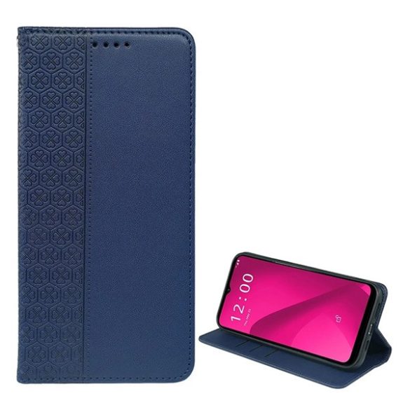 Carcasa in picioare, efect piele (FLIP, deschidere laterala, suport de masa, trifoi) BLUE INCHIS T Phone 2 5G