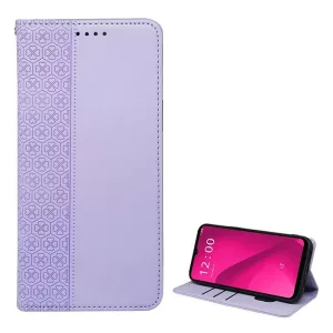 HUSĂ! - Carcasa in picioare, efect piele (FLIP, deschidere laterala, suport de masa, trifoi) LIGHT PURPLE T Phone 2 5G