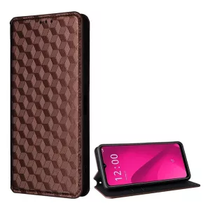 HUSĂ! - Carcasă în picioare, efect piele (FLIP, deschidere laterală, suport de birou, romb 3D complet, premium) BRONZE T Phone 2 5G