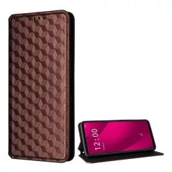   HUSĂ! - Husă în picioare, efect piele (FLIP, deschidere laterală, suport de birou, romb 3D complet, premium) BRONZE T Phone 2 Pro 5G
