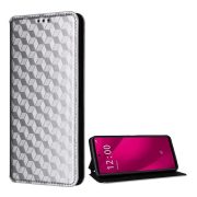   Carcasă în picioare, efect piele (FLIP, deschidere laterală, suport de birou, romb 3D complet, premium) SILVER T Phone 2 Pro 5G