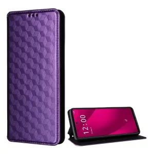 HUSĂ! - Carcasa in picioare, efect piele (FLIP, deschidere laterala, suport desktop, romb 3D complet, premium) LILA T Phone 2 Pro 5G