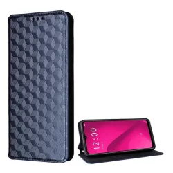   HUSĂ! - Carcasă în picioare, efect piele (FLIP, deschidere laterală, suport de birou, romb 3D complet, premium) ALBASTRU ÎNCHIS T Phone 2 5G