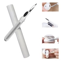   Curățător de căști și dispozitive electronice 3 în 1 (universal, design stilou, vârf metalic, perie din microfibră) ALB