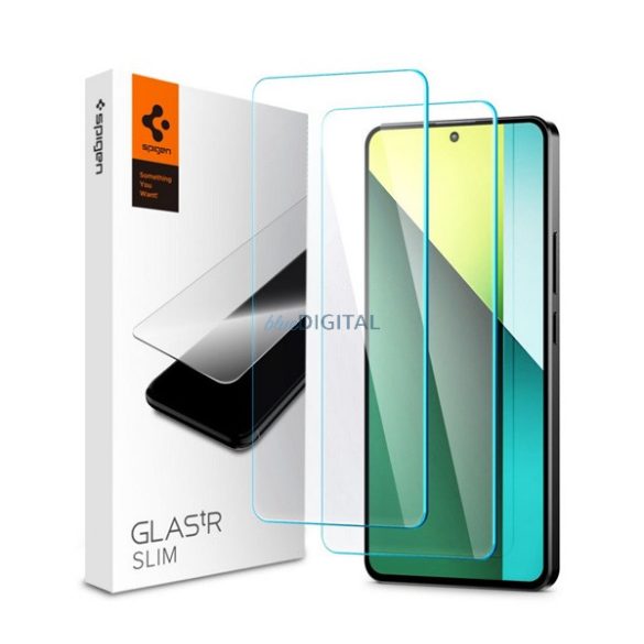 SPIGEN SLIM ecran protector de sticlă 2pcs (2.5D, caz prietenos, ultra subțire, 0.2mm, extra rezistent la zgârieturi, 9H) pentru Xiaomi Redmi Notă 13 Pro 5G