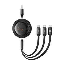  Cablu de date BASEUS FREE2DRAW 3in1 (USB - lightning/microUSB/Type-C, 100W, încărcător rapid, 110cm, bobinabil) NEGRU
