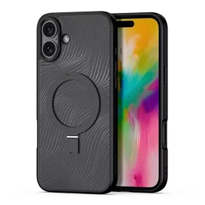 HUSĂ! - Protector de telefon din plastic DUX DUCIS AIMO (rezistenta la impact, cadru silicon, protectie camera, MagSafe, suport, val) NEGRU Apple iPhone 16 Plus