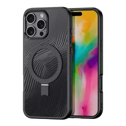   HUSĂ! - Protectie telefon din plastic DUX DUCIS AIMO (rezistenta la impact, cadru silicon, protectie camera, MagSafe, suport, val) NEGRU Apple iPhone 16 Pro Max