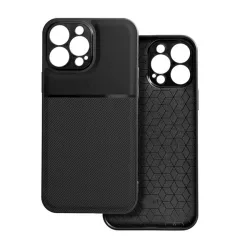   HUSĂ! - Protectie din plastic pentru telefon (cadru silicon, rezistenta la impact, magnetic, spate cu efect piele, dungi) NEGRU Apple iPhone 16 Pro Max