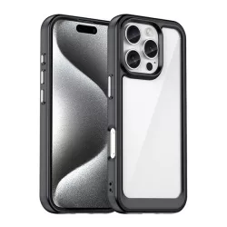   HUSĂ! - Protectie de telefon din silicon (rezistenta la impact, spate transparent) NEGRU Apple iPhone 16 Pro
