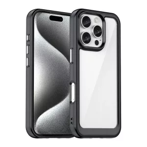 HUSĂ! - Protectie de telefon din silicon (rezistenta la impact, spate transparent) NEGRU Apple iPhone 16 Pro