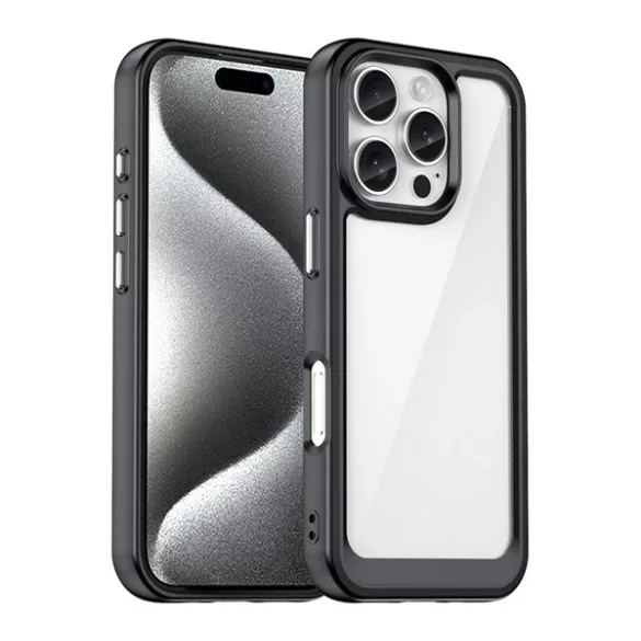 HUSĂ! - Protectie de telefon din silicon (rezistenta la impact, spate transparent) NEGRU Apple iPhone 16 Pro