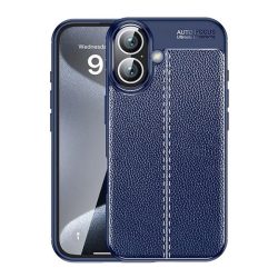   HUSĂ! - Protectie de telefon din silicon (rezistenta la impact, efect piele, model de cusaturi) ALBASTRU INCHIS Apple iPhone 16 Plus