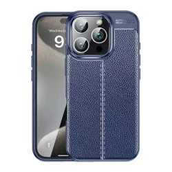   HUSĂ! - Protectie din silicon pentru telefon (rezistenta la impact, efect piele, model de cusaturi) ALBASTRU INCHIS Apple iPhone 16 Pro