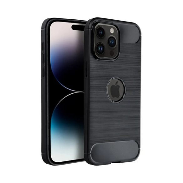 Protector de telefon din silicon (rezistenta la impact, colt cu perna de aer, periat, model carbon) NEGRU Apple iPhone 16