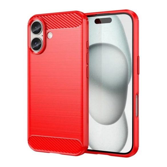 Protector de telefon din silicon (rezistenta la impact, colt cu perna de aer, periat, model carbon) RED Apple iPhone 16