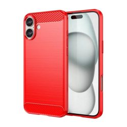   HUSĂ! - Protector de telefon din silicon (rezistenta la impact, colt cu perna de aer, periat, model carbon) RED Apple iPhone 16 Plus