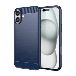   HUSĂ! - Protector de telefon din silicon (rezistenta la impact, colt cu perna de aer, periat, model carbon) ALBASTRU INCHIS Apple iPhone 16 Plus