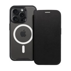   HUSĂ! - Husă în picioare, efect piele (FLIP, deschidere laterală, buzunar pentru card, protecție pentru cameră, spate magnetic, transparent mat, MagSafe) NEGRU Apple iPhone 16 Plus