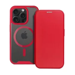   HUSĂ! - Husă în picioare, efect piele (FLIP, deschidere laterală, buzunar pentru card, protecție pentru cameră, spate magnetic, transparent mat, MagSafe) RED Apple iPhone 16 Pro Max