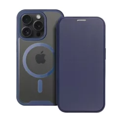   HUSĂ! - Husă în picioare, efect piele (FLIP, deschidere laterală, buzunar pentru card, protector pentru cameră, spate magnetic, transparent mat, MagSafe) ALBASTRU ÎNCHIS Apple iPhone 16 Pro Max