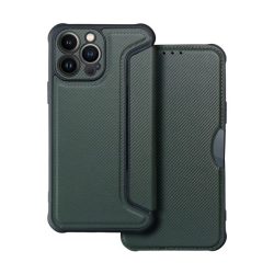   HUSĂ! - Husă în picioare, efect piele (FLIP, deschidere laterală, rezistență la impact, colț cu pernă de aer, protecție pentru cameră, model carbon) VERDE ÎNCHIS Apple iPhone 16 Plus