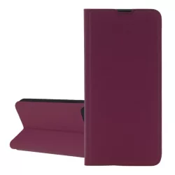   HUSĂ! - Husă în picioare, efect piele (FLIP, interior din silicon, deschidere laterală, suport de masă, buzunar pentru card) BURGUNDY Apple iPhone 16 Pro Max