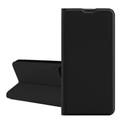   HUSĂ! - Husă în picioare, efect piele (FLIP, interior din silicon, deschidere laterală, suport de masă, buzunar pentru card) NEGRU Apple iPhone 16 Pro Max