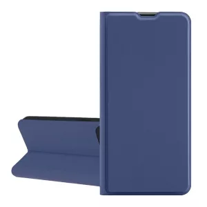 HUSĂ! - Husă în picioare, efect piele (FLIP, interior din silicon, deschidere laterală, suport de masă, buzunar pentru card) ALBASTRU ÎNCHIS Apple iPhone 16