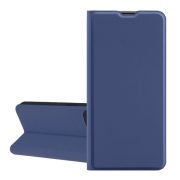   Husă în picioare, efect piele (FLIP, interior din silicon, deschidere laterală, suport de masă, buzunar pentru card) ALBASTRU ÎNCHIS Apple iPhone 16 Pro