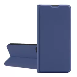   HUSĂ! - Husă în picioare, efect piele (FLIP, interior din silicon, deschidere laterală, suport pentru masă, buzunar pentru card) ALBASTRU ÎNCHIS Apple iPhone 16 Pro Max