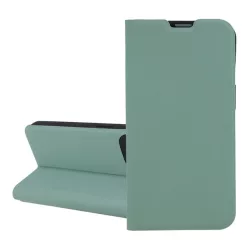  HUSĂ! - Husă în picioare, efect piele (FLIP, interior din silicon, deschidere laterală, suport de masă, buzunar pentru card) VERDE DESCHIS Apple iPhone 16 Pro Max