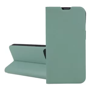 HUSĂ! - Husă în picioare, efect piele (FLIP, interior din silicon, deschidere laterală, suport de masă, buzunar pentru card) VERDE DESCHIS Apple iPhone 16 Pro