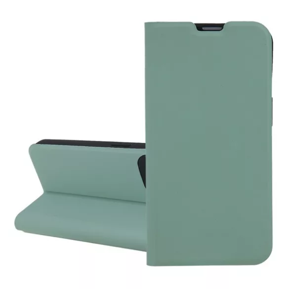 HUSĂ! - Husă în picioare, efect piele (FLIP, interior din silicon, deschidere laterală, suport de masă, buzunar pentru card) VERDE DESCHIS Apple iPhone 16 Pro