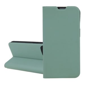 HUSĂ! - Husă în picioare, efect piele (FLIP, interior din silicon, deschidere laterală, suport de masă, buzunar pentru card) VERDE DESCHIS Apple iPhone 16