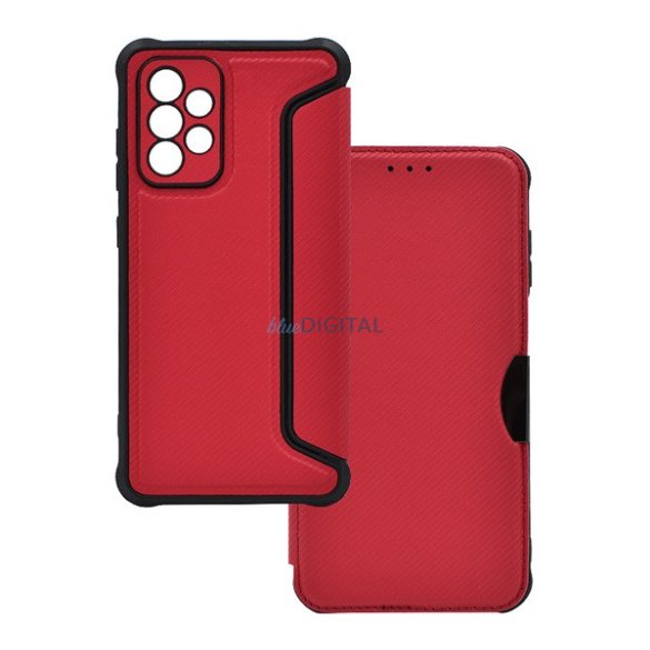 Carcasă permanentă, efect piele (FLIP, deschidere laterală, rezistență la impact, toc cu bule, protecție cameră foto, model carbon) PIROS Samsung Galaxy A52s 5G (SM-A528), Galaxy A52 5G (SM-A526F), Galaxy A52 4G (SM-