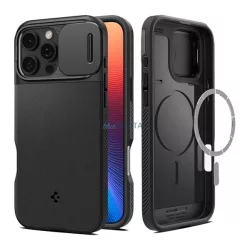   HUSĂ! - SPIGEN OPTIK ARMOR MAG protecție din plastic pentru telefon (cadru din silicon, protector pentru cameră, compatibil MagSafe) NEGRU Apple iPhone 16 Pro