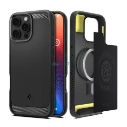   HUSĂ! - SPIGEN RUGGED ARMOR silicon protector de telefon (rezistent la impact, bubble heel, model de carbon, MagSafe) BLACK Apple iPhone 16 Pro Max